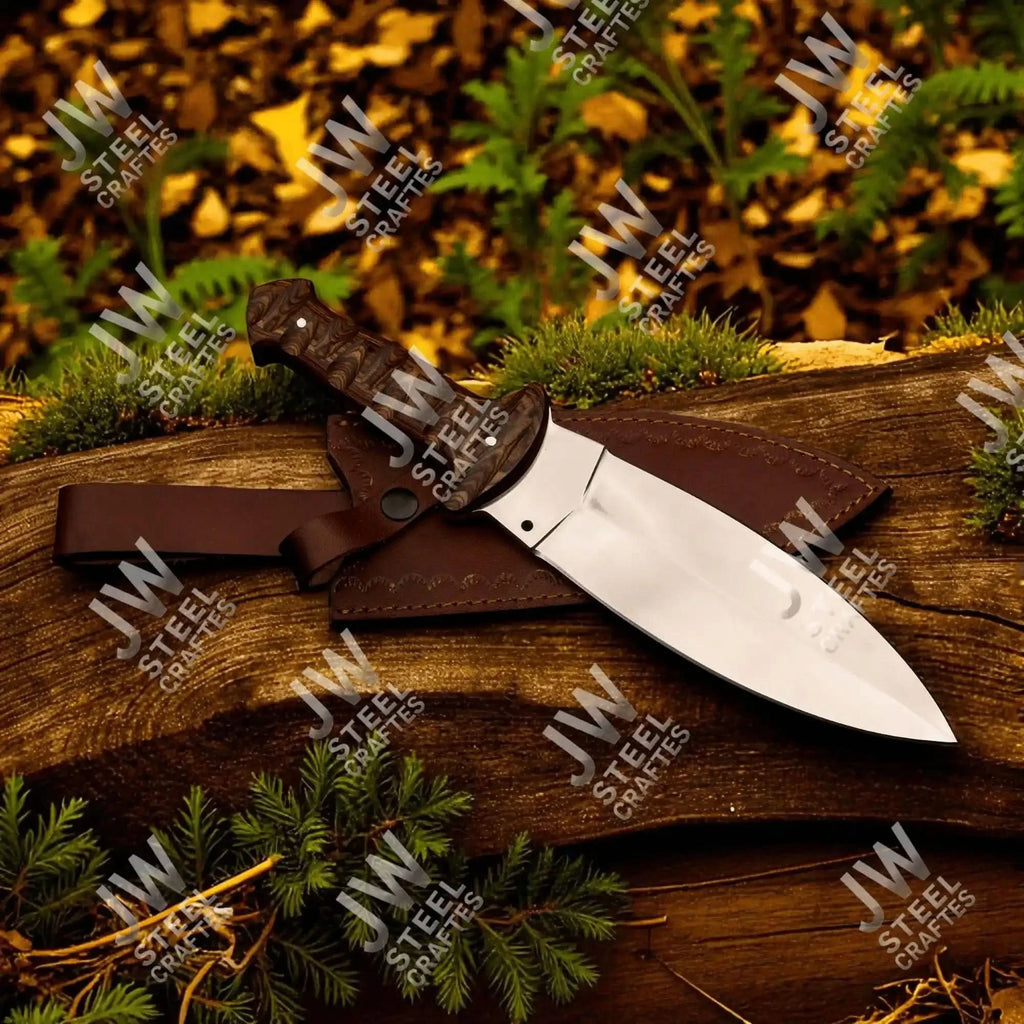 Handcrafted J2 Stainless Steel Boot Knife | Pakka Wood Handle | Leather Sheath | 13.5" Hunting Blade