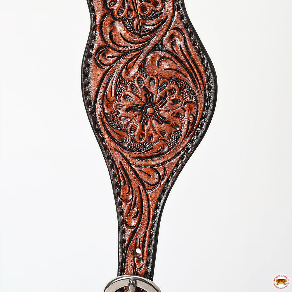 Hilason Western Leather Spur Straps Brown Floral Carving Rustic Vintage