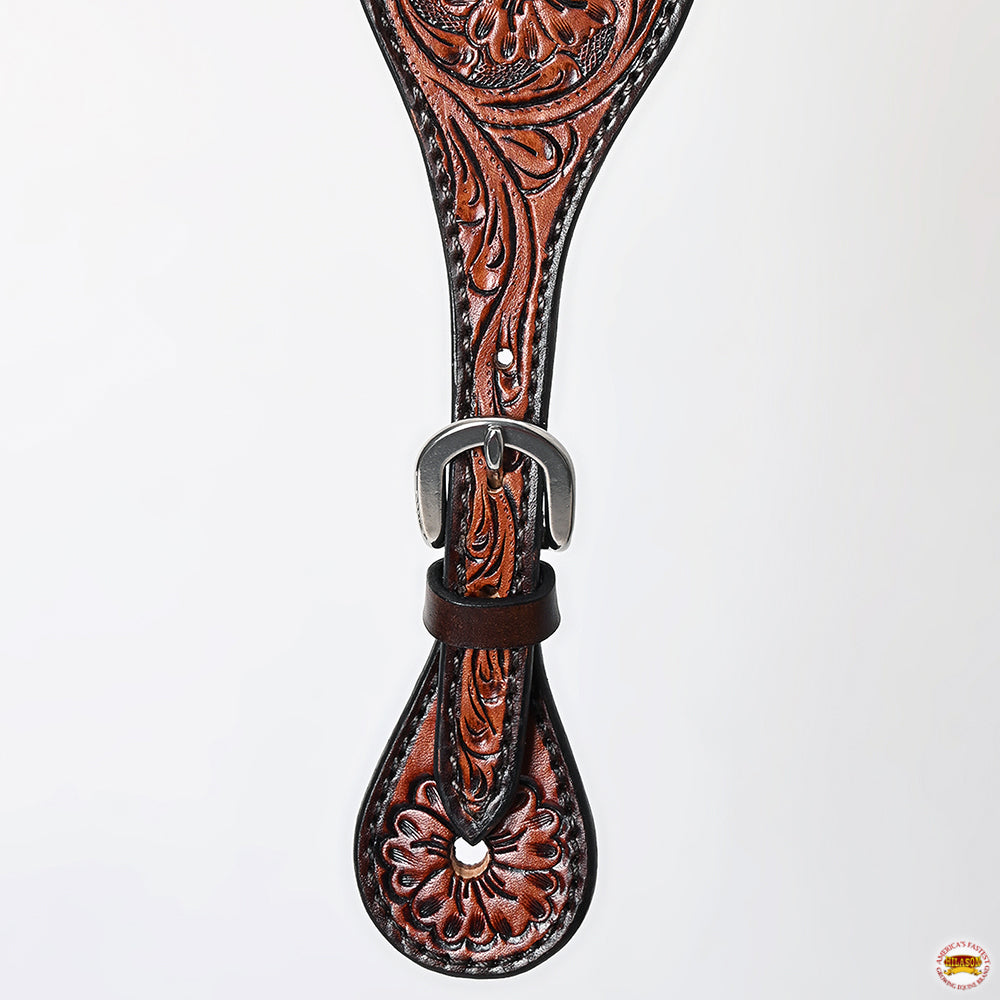 Hilason Western Leather Spur Straps Brown Floral Carving Rustic Vintage
