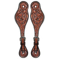 Hilason Western Leather Spur Straps Brown Floral Carving Rustic Vintage