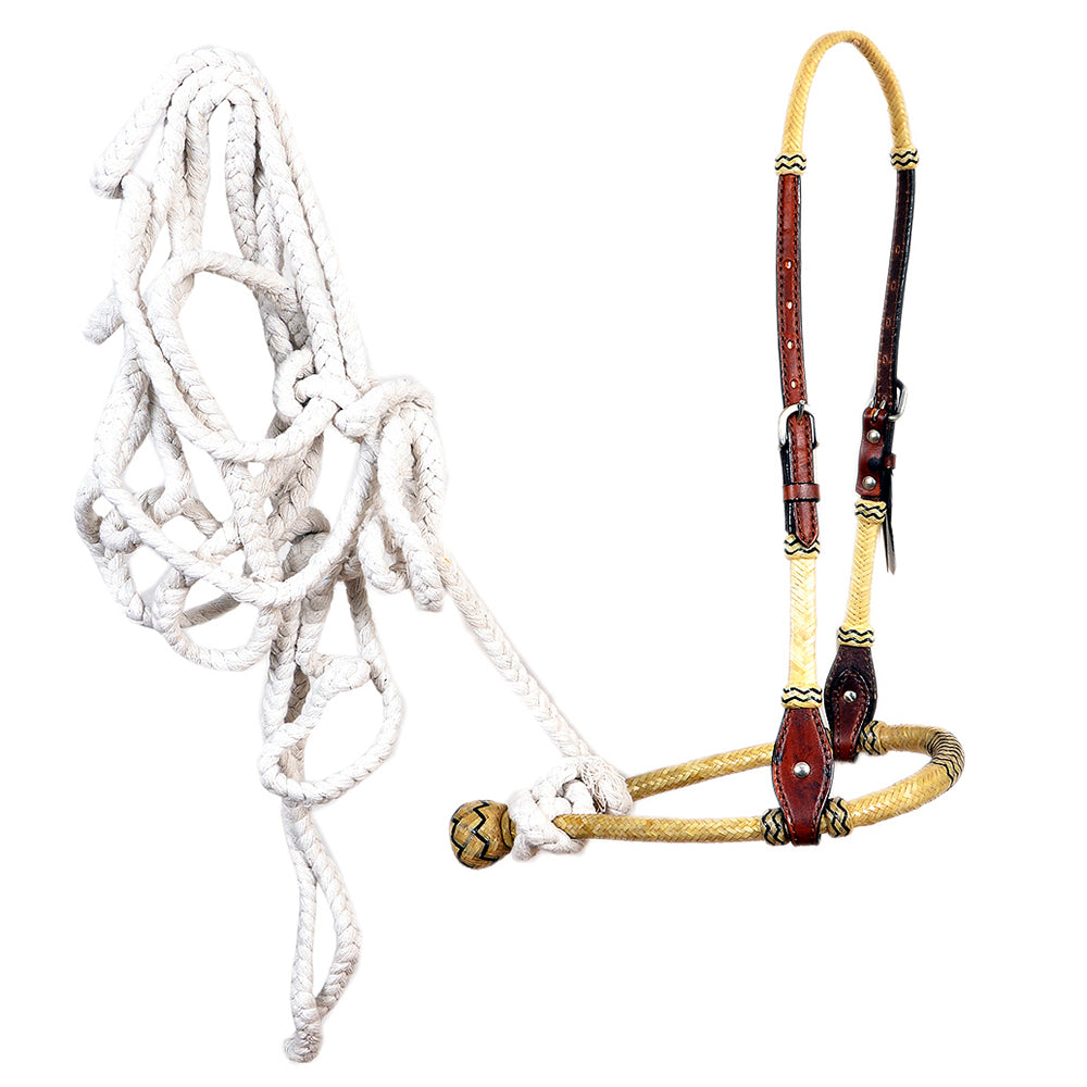 Hilason Premium Rope & Leather Noseband Halter with Lead – Adjustable & Durable