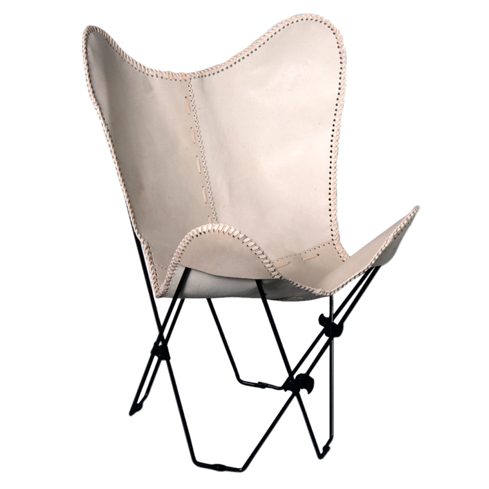 HILASON Genuine Leather Butterfly Chair Folding Lounge Modern Sling Accent Seat