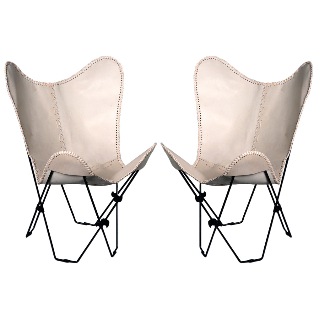 HILASON Genuine Leather Butterfly Chair Folding Lounge Modern Sling Accent Seat