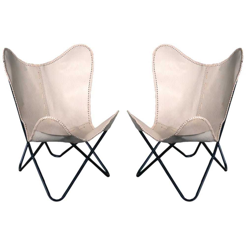 HILASON Genuine Leather Butterfly Chair Folding Lounge Modern Sling Accent Seat