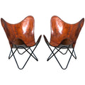 Pair Genuine Leather Butterfly Chair Folding Modern Sling Accent Seat