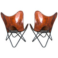 Pair Genuine Leather Butterfly Chair Folding Modern Sling Accent Seat
