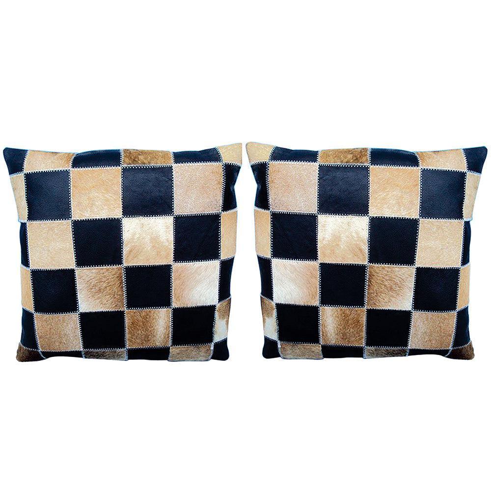 Leather Patchwork Throw Pillow Cover, Set of 2 - 16x16