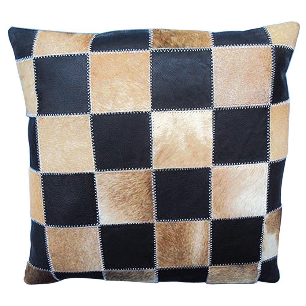 Leather Patchwork Pillow Cover Set of 3, 16 x 16