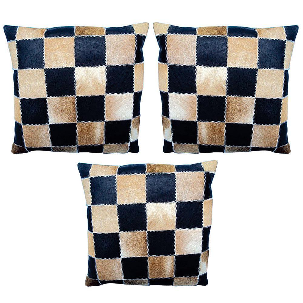 Leather Patchwork Pillow Cover Set of 3, 16 x 16
