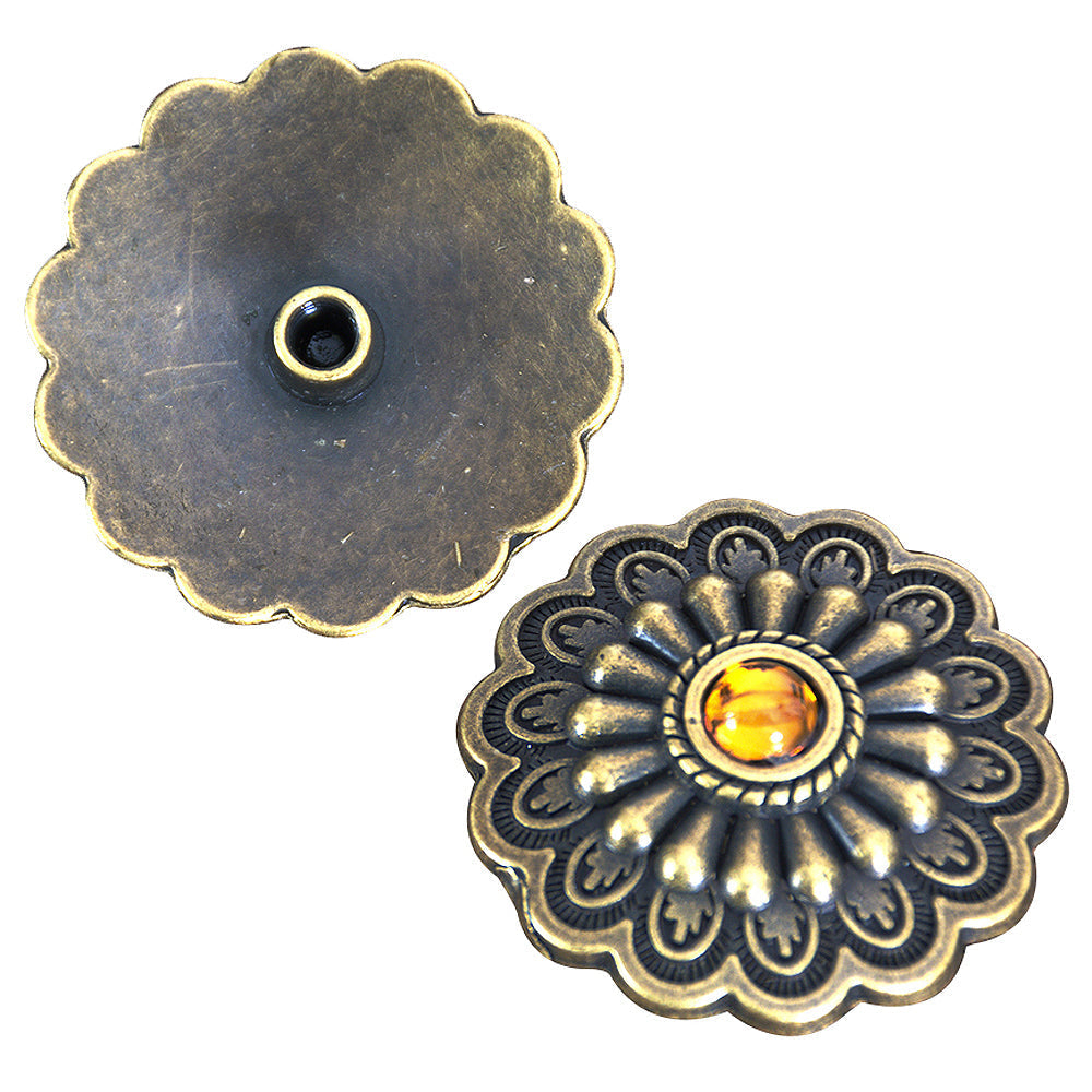 Hilason Antique Brass Berry Concho with Topaz Stone