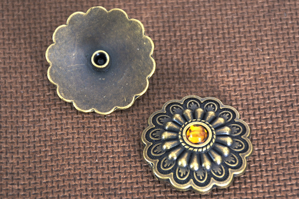 Hilason Antique Brass Berry Concho with Topaz Stone