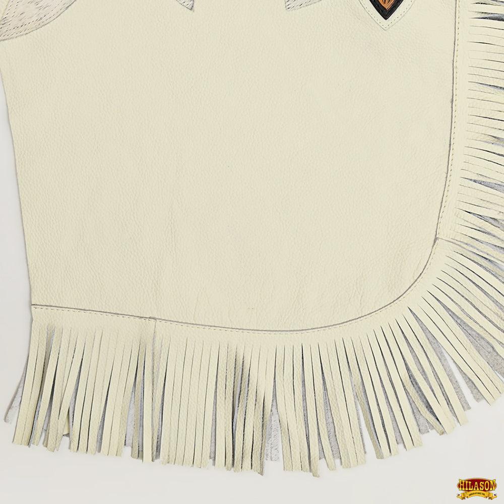 Hilason Western Bull Riding Chinks Chaps Adult Pro Rodeo Bronc Leather White