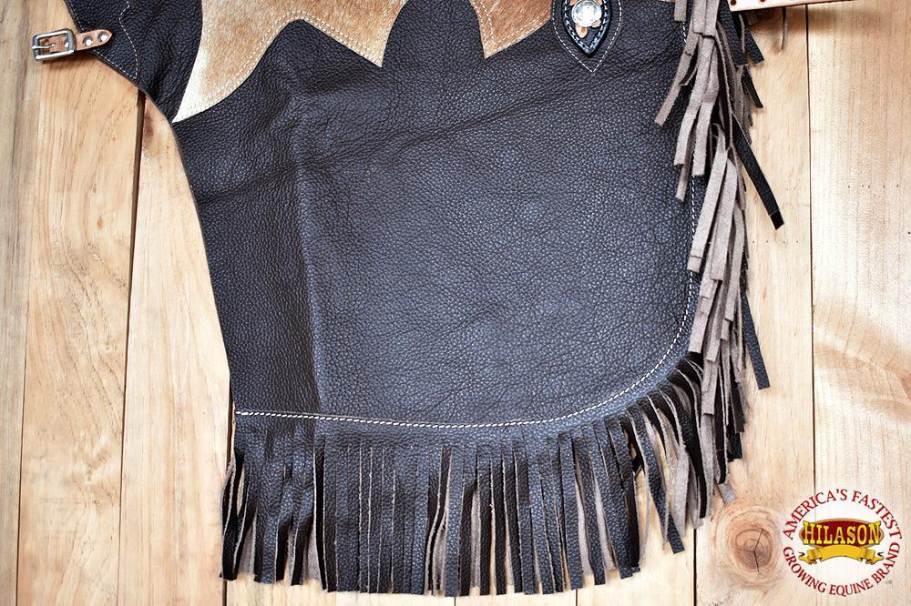 Hilason Black Leather Western Riding Chinks with Brown Trim