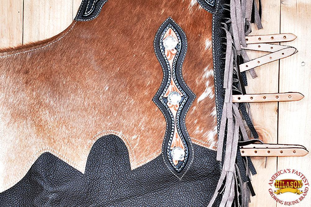 Hilason Black Leather Western Riding Chinks with Brown Trim