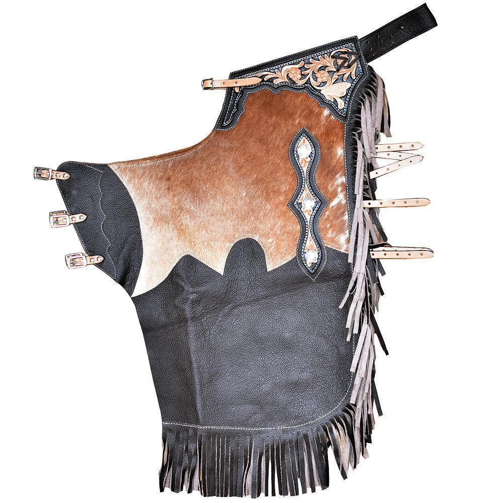 Hilason Black Leather Western Riding Chinks with Brown Trim