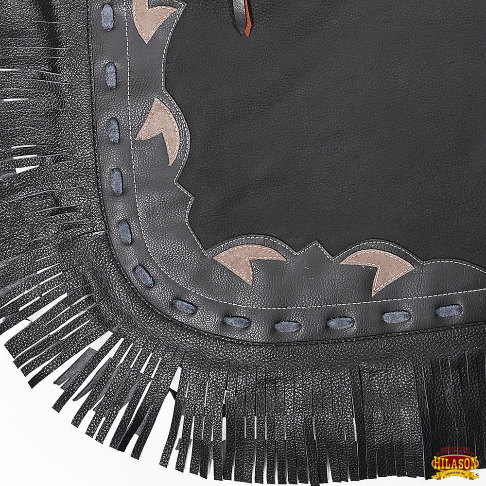 Hilason Western Bull Riding Leather Chinks, Black with Grey Trim