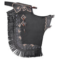Hilason Western Bull Riding Leather Chinks, Black with Grey Trim