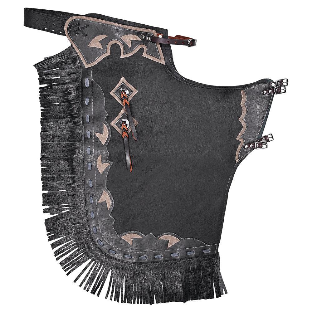 Hilason Western Bull Riding Leather Chinks, Black with Grey Trim