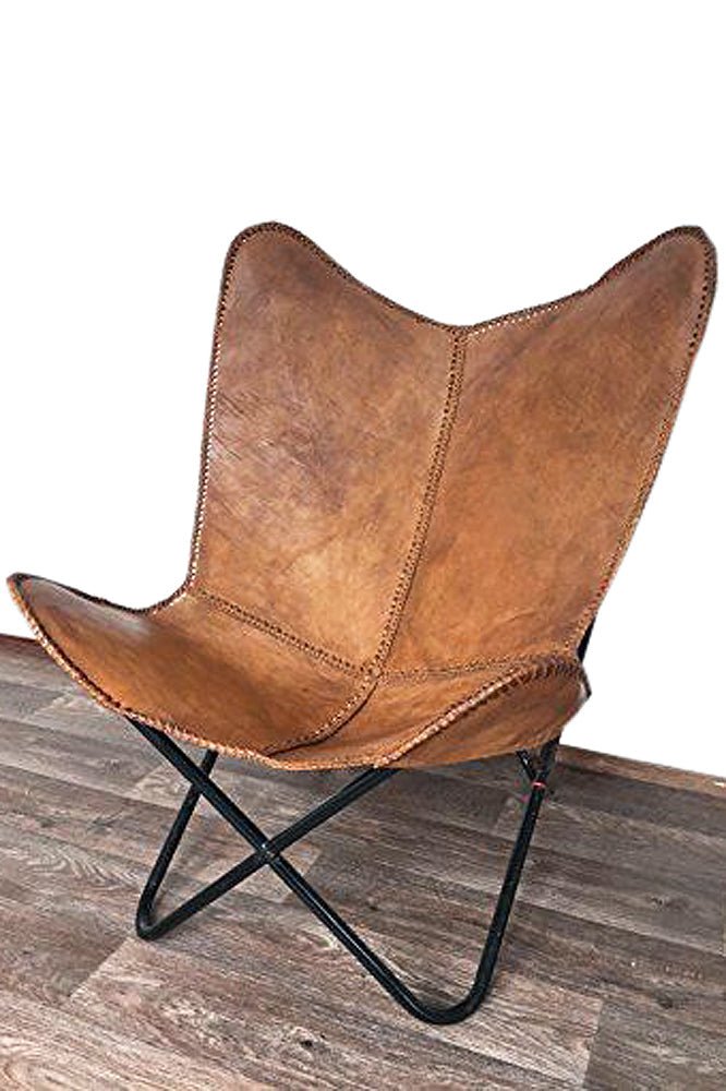 Genuine Leather Butterfly Chair Folding Lounge Seat