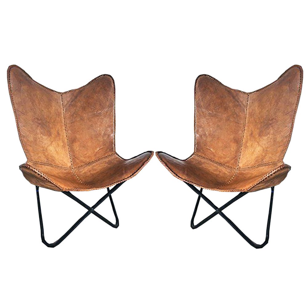 Genuine Leather Butterfly Chair Folding Lounge Seat