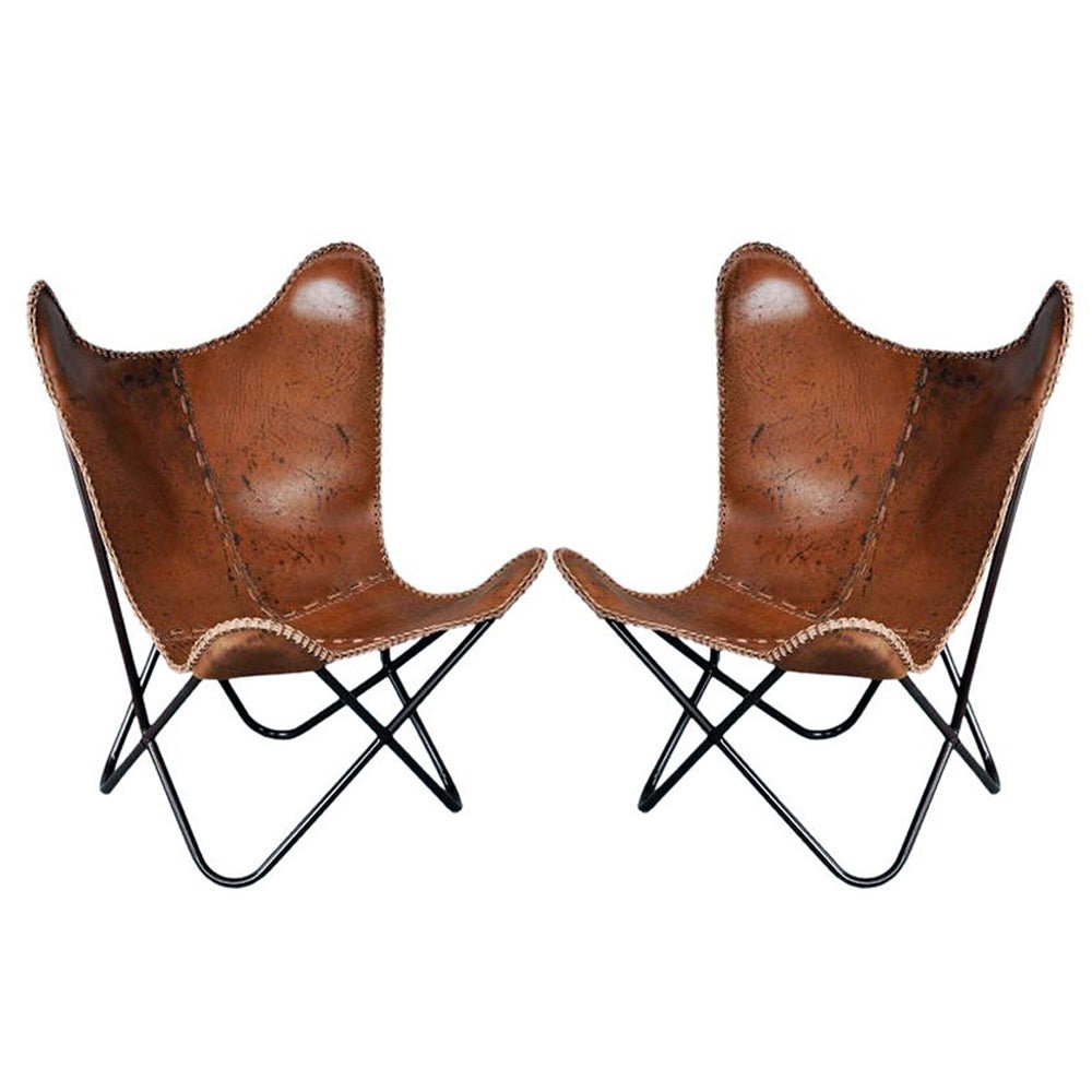 HILASON Genuine Leather Butterfly Chair Folding Lounge Modern Sling Accent Seat | Chair