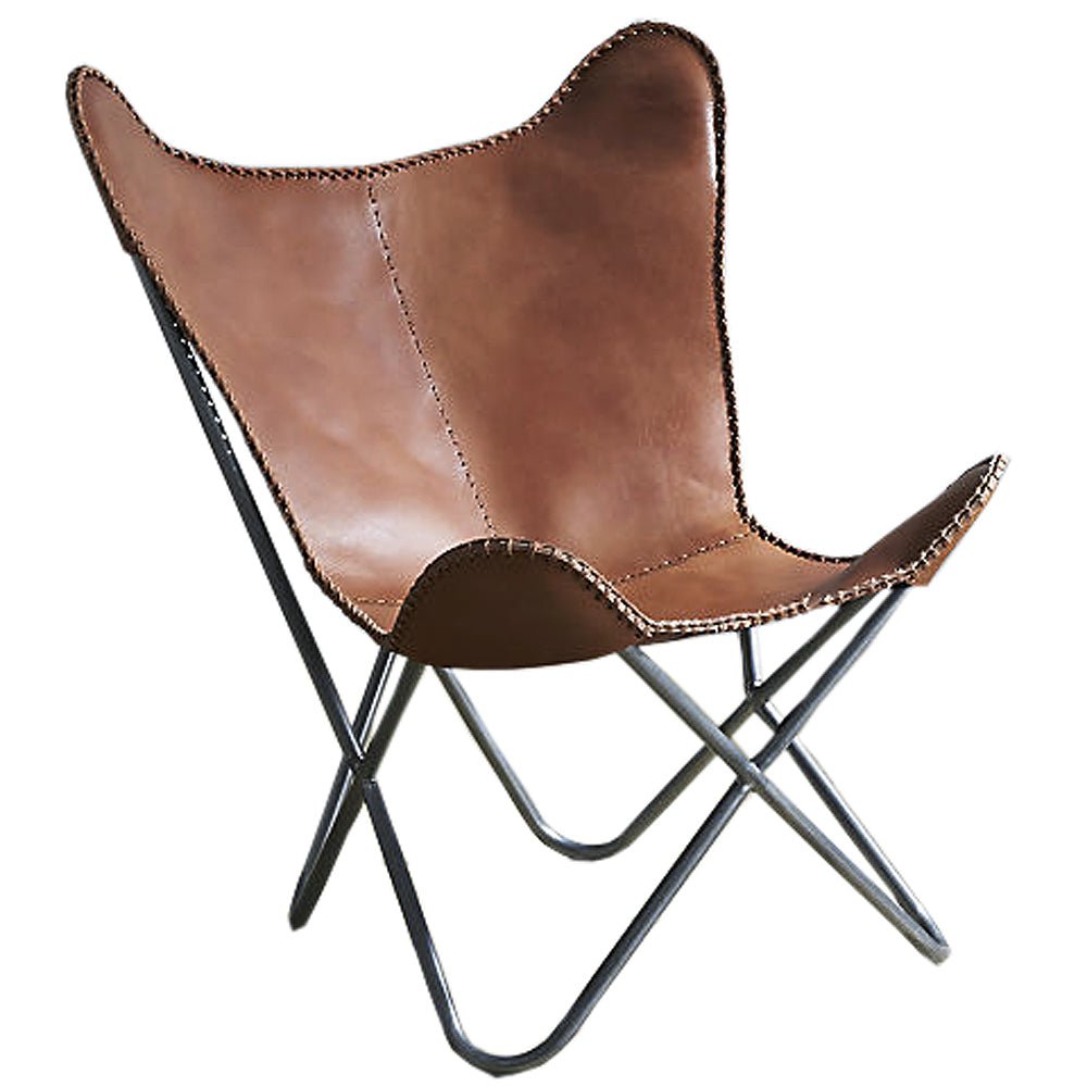 HILASON Genuine Leather Butterfly Chair Folding Lounge Modern Sling Accent Seat | Chair