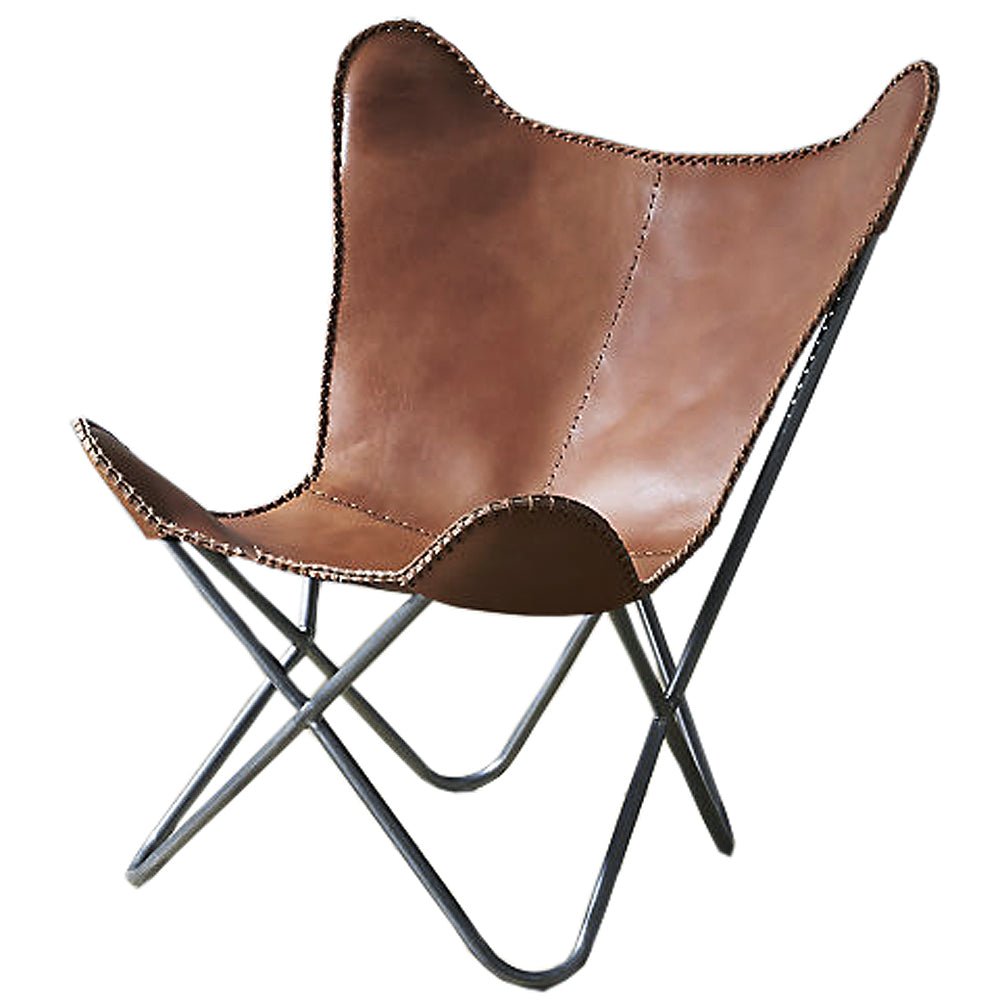 HILASON Genuine Leather Butterfly Chair Folding Lounge Modern Sling Accent Seat | Chair