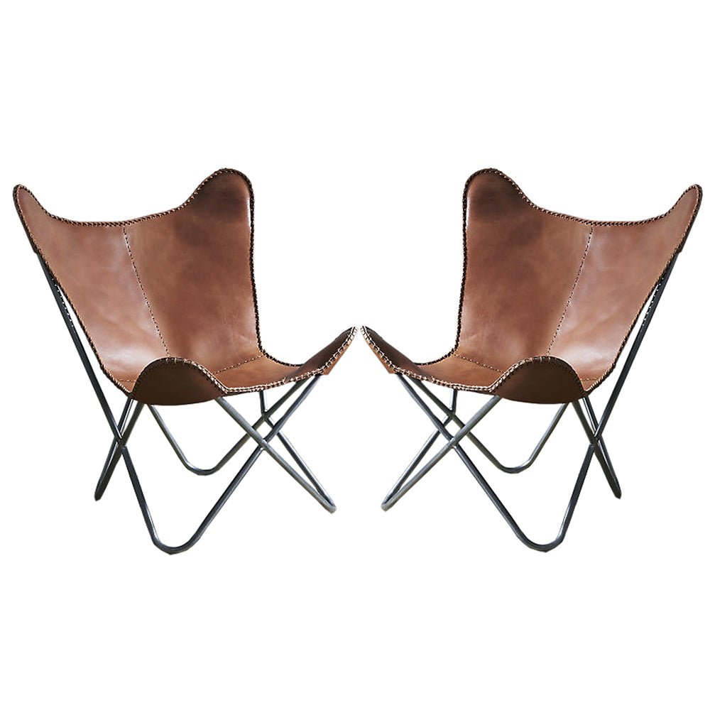 HILASON Genuine Leather Butterfly Chair Folding Lounge Modern Sling Accent Seat | Chair