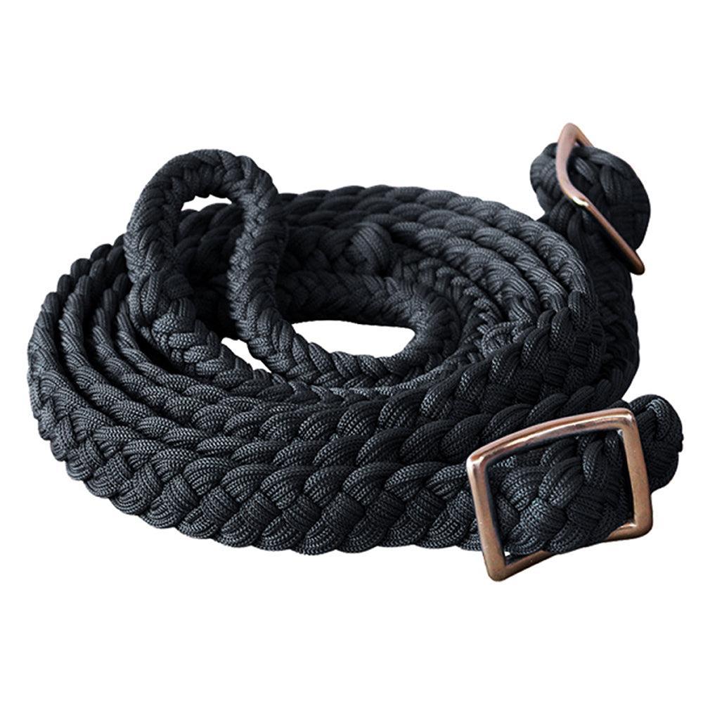 Hilason Braided Poly Barrel Racing Reins, Flat Grip Knots — 1" x 8 ft