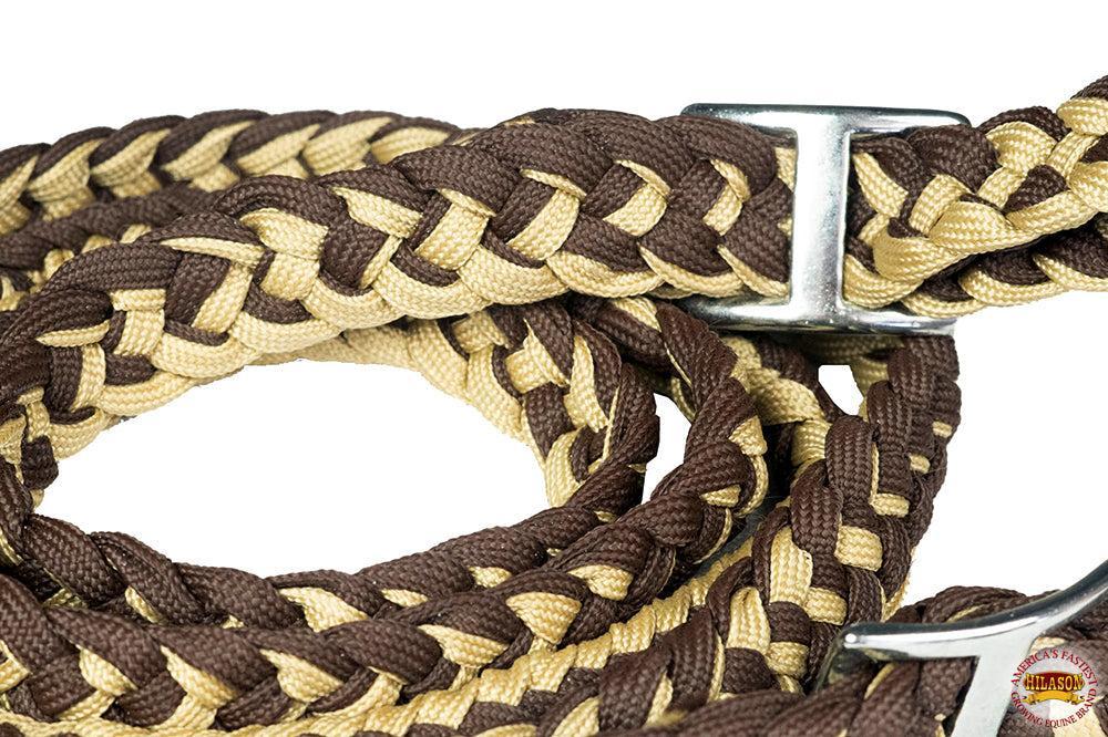 Hilason Braided Poly Barrel Racing Reins, Flat Grip Knots — 1" x 8 ft