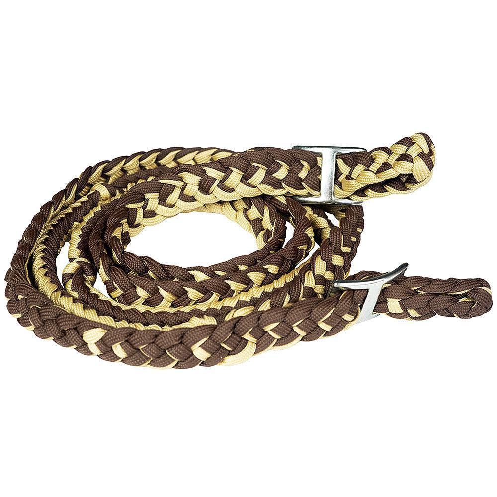 Hilason Braided Poly Barrel Racing Reins, Flat Grip Knots — 1" x 8 ft