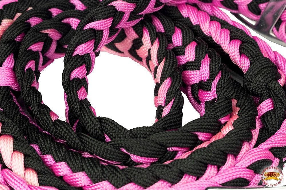 Hilason Braided Poly Barrel Racing Reins, Flat Grip Knots — 1" x 8 ft