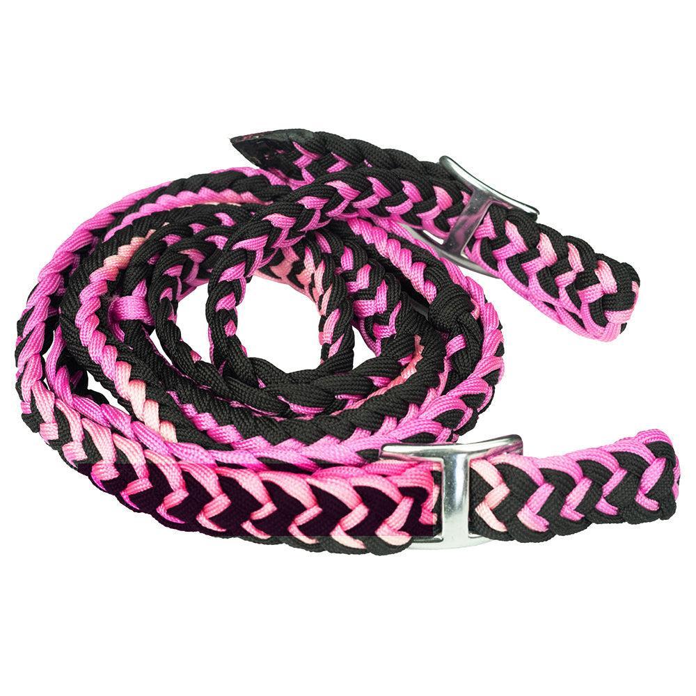 Hilason Braided Poly Barrel Racing Reins, Flat Grip Knots — 1" x 8 ft