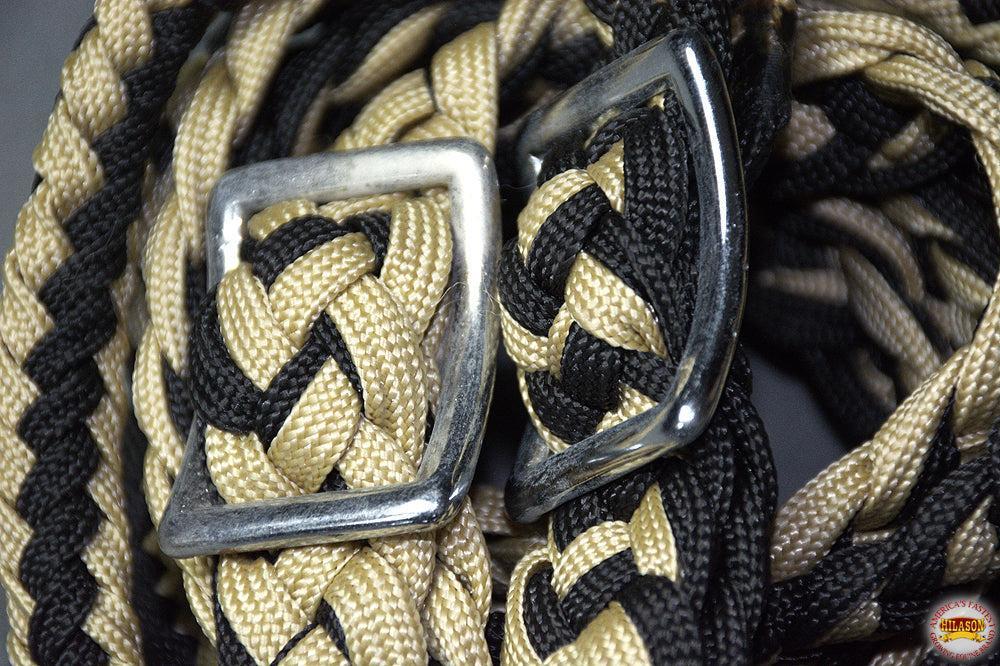 Hilason Braided Poly Barrel Racing Reins, Flat Grip Knots — 1" x 8 ft