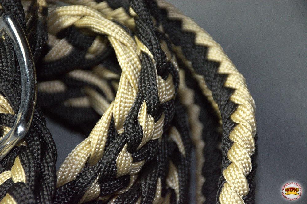 Hilason Braided Poly Barrel Racing Reins, Flat Grip Knots — 1" x 8 ft