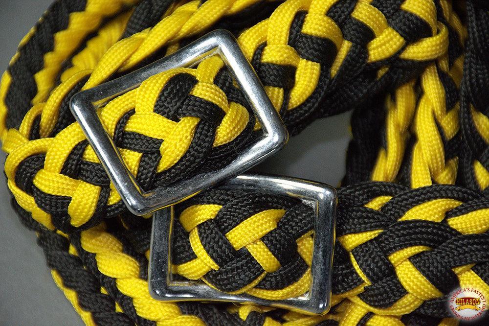 Hilason Braided Poly Barrel Racing Reins, Flat Grip Knots — 1" x 8 ft