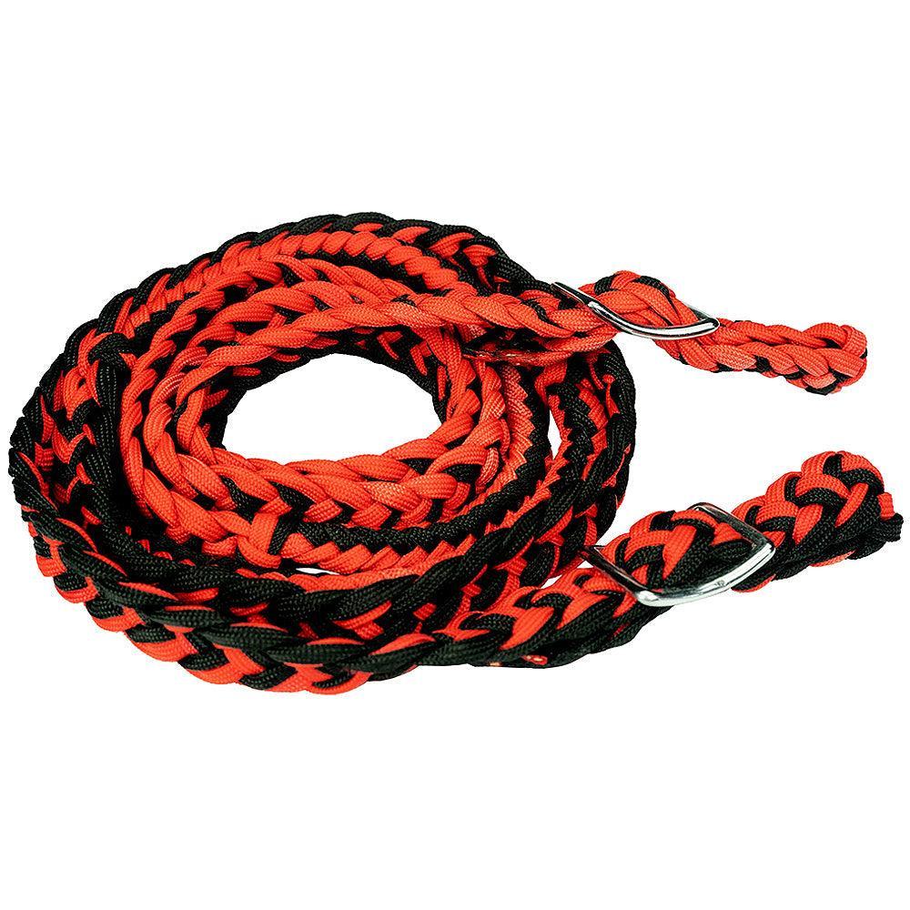 Hilason Braided Poly Barrel Racing Reins, Flat Grip Knots — 1" x 8 ft