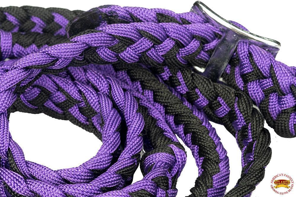 Hilason Braided Poly Barrel Racing Reins, Flat Grip Knots — 1" x 8 ft
