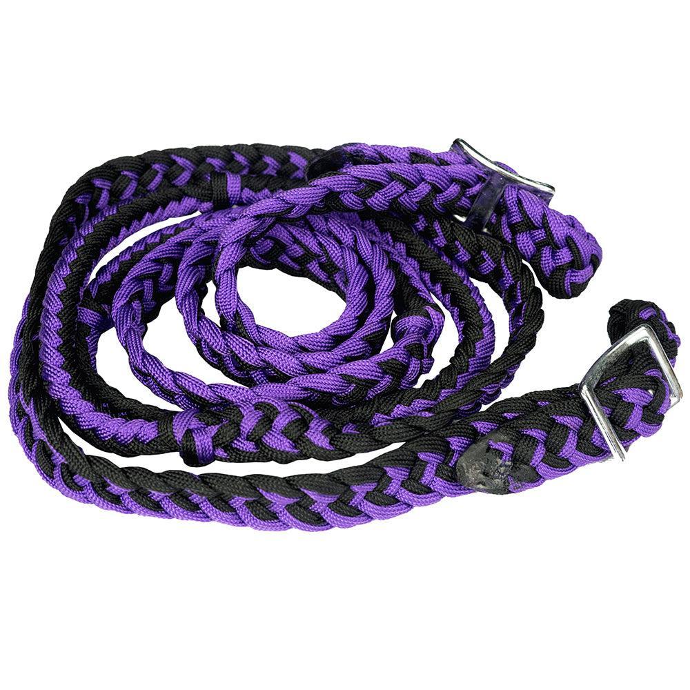 Hilason Braided Poly Barrel Racing Reins, Flat Grip Knots — 1" x 8 ft