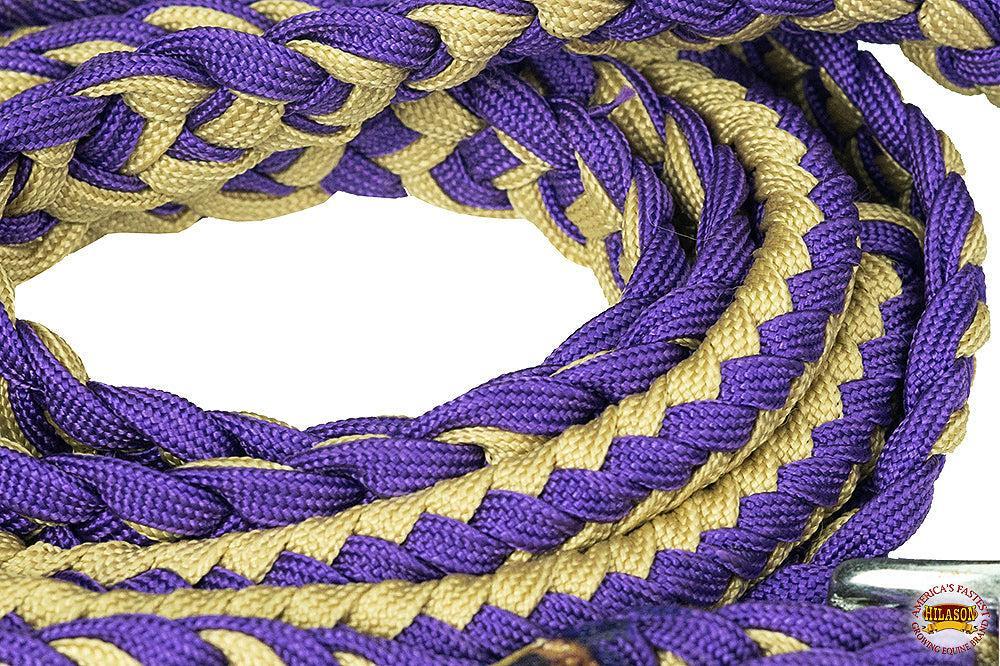 Hilason Braided Poly Barrel Racing Reins, Flat Grip Knots — 1" x 8 ft