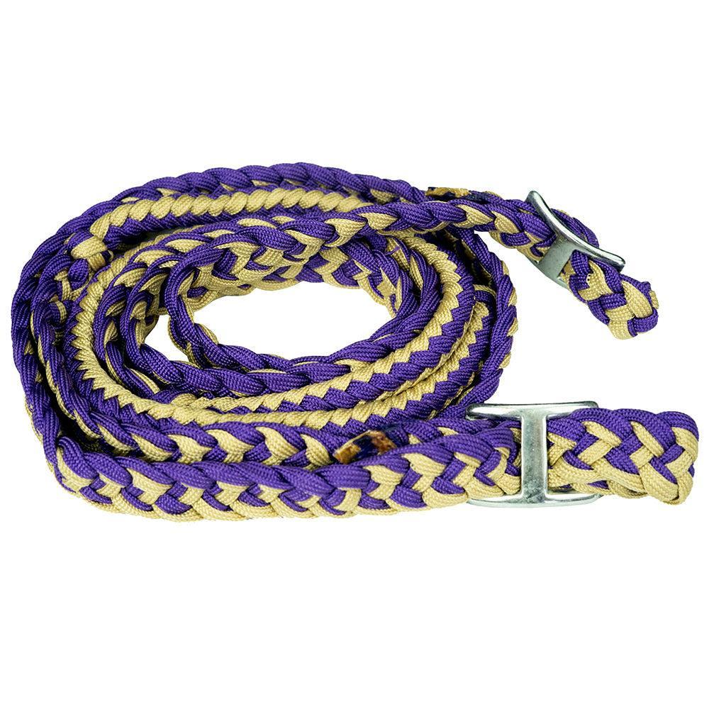 Hilason Braided Poly Barrel Racing Reins, Flat Grip Knots — 1" x 8 ft