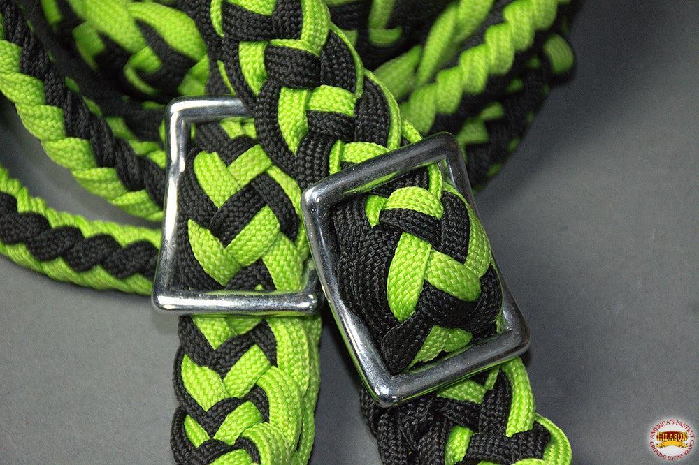 Hilason Braided Poly Barrel Racing Reins, Flat Grip Knots — 1" x 8 ft