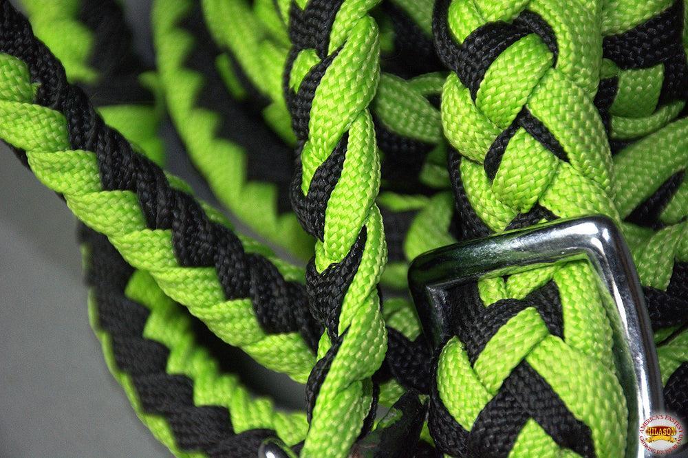 Hilason Braided Poly Barrel Racing Reins, Flat Grip Knots — 1" x 8 ft