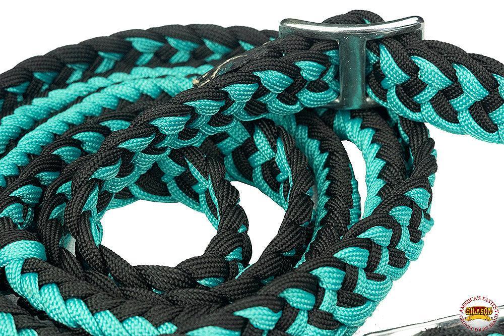 Hilason Braided Poly Barrel Racing Reins, Flat Grip Knots — 1" x 8 ft