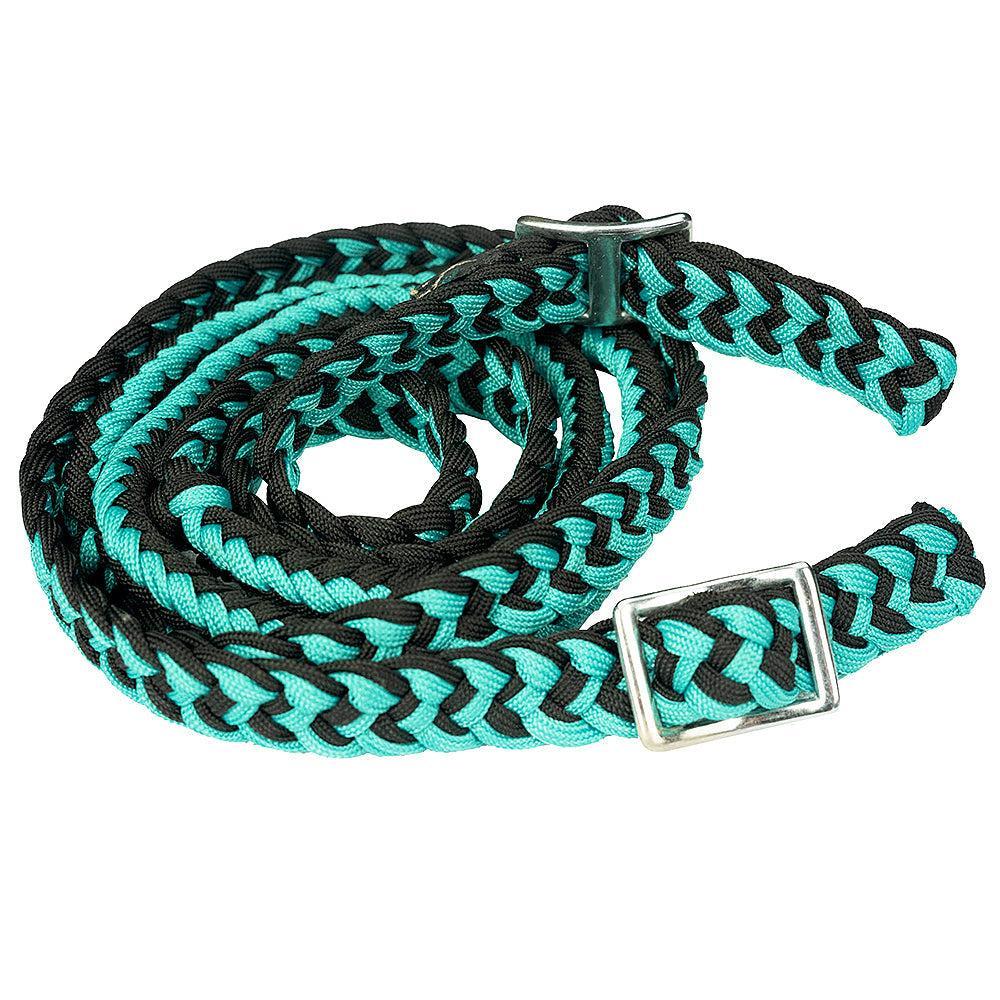 Hilason Braided Poly Barrel Racing Reins, Flat Grip Knots — 1" x 8 ft