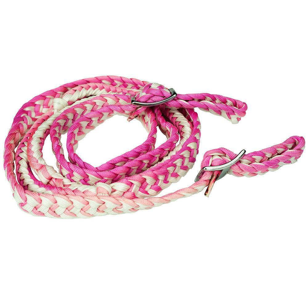 Hilason Braided Poly Barrel Racing Reins, Flat Grip Knots — 1" x 8 ft