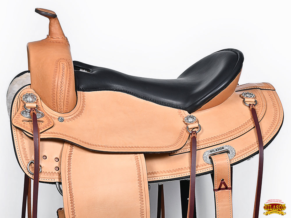 HILASON Western Draft Horse Wide Gullet Trail American Leather Saddle | for Horses