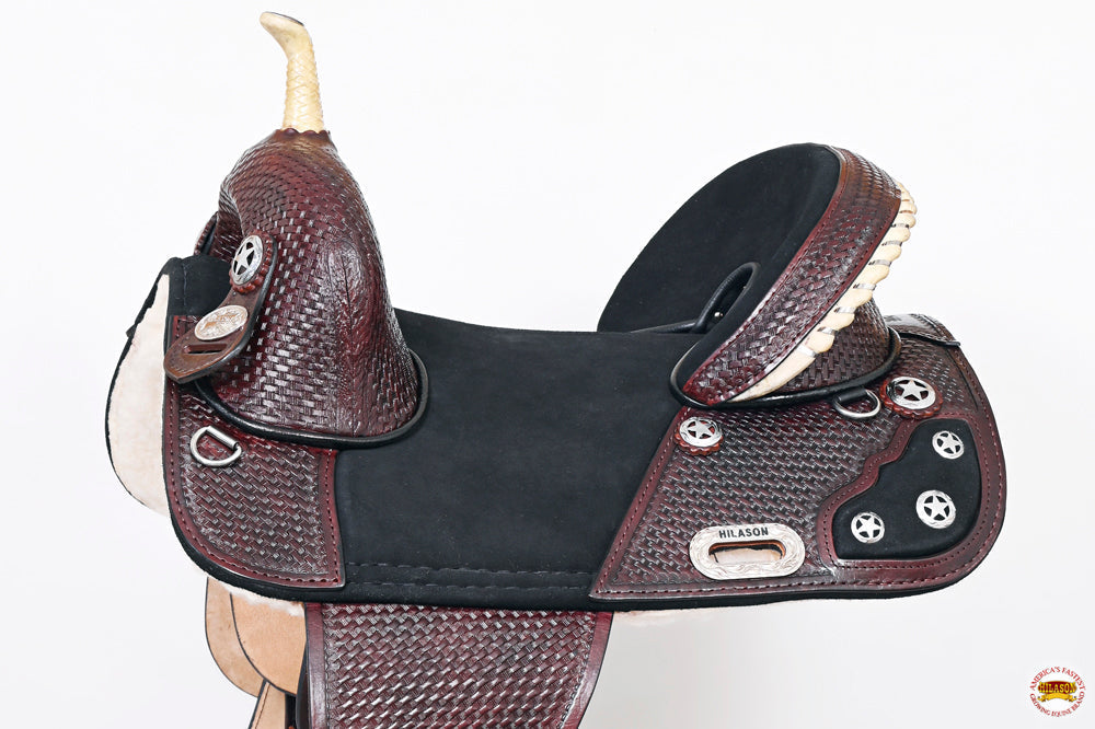 Western Horse Saddle Hilason Treeless Trail Barrel American Leather