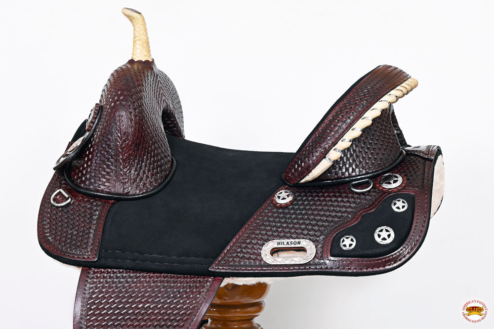 Western Horse Saddle Hilason Treeless Trail Barrel American Leather