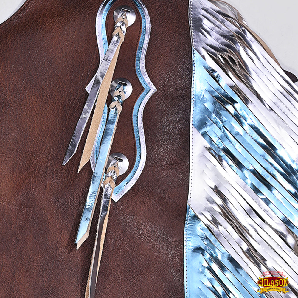 Hilason Bull Riding Pro Rodeo Chaps Brown Smooth Leather Bronc Show Adult